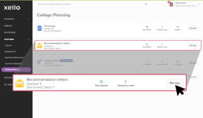 Recommendation Letters tile highlighted on College Planning page